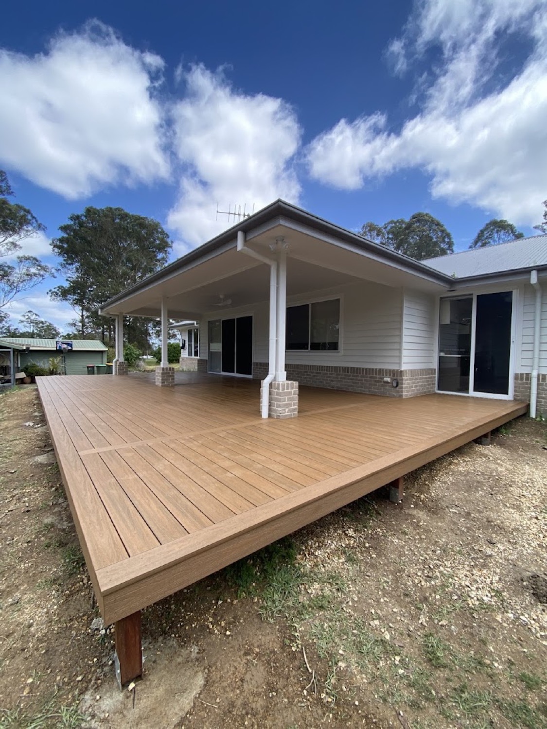 An elevated timber deck nearing completion at a Port Macquarie home